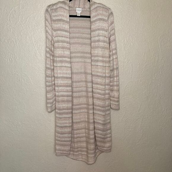 Chico's Gold Striped Cardigan Size 1 - Picture 1 of 9